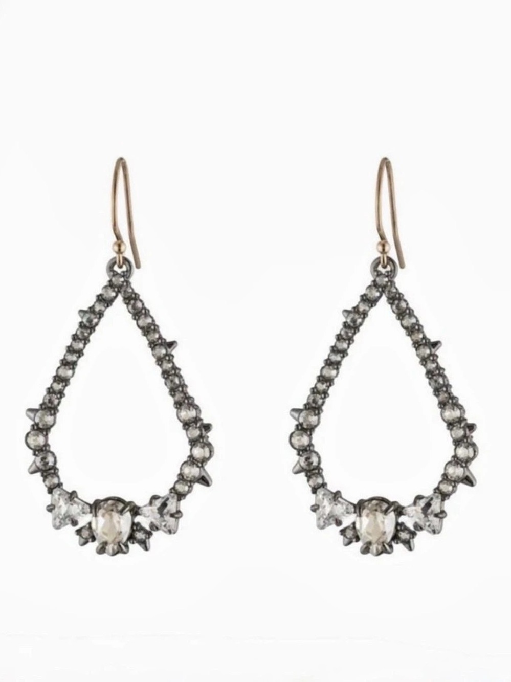 ALEXIS BITTAR Open Teardrop Spike Drop Earrings Gunmetal Clear Crystal OC01